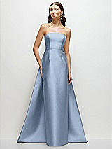 Side View Thumbnail - Cloudy Strapless Satin Column Dress with Removeable Watteau Train