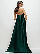 Rear View Thumbnail - Evergreen Strapless Satin Column Dress with Removeable Watteau Train