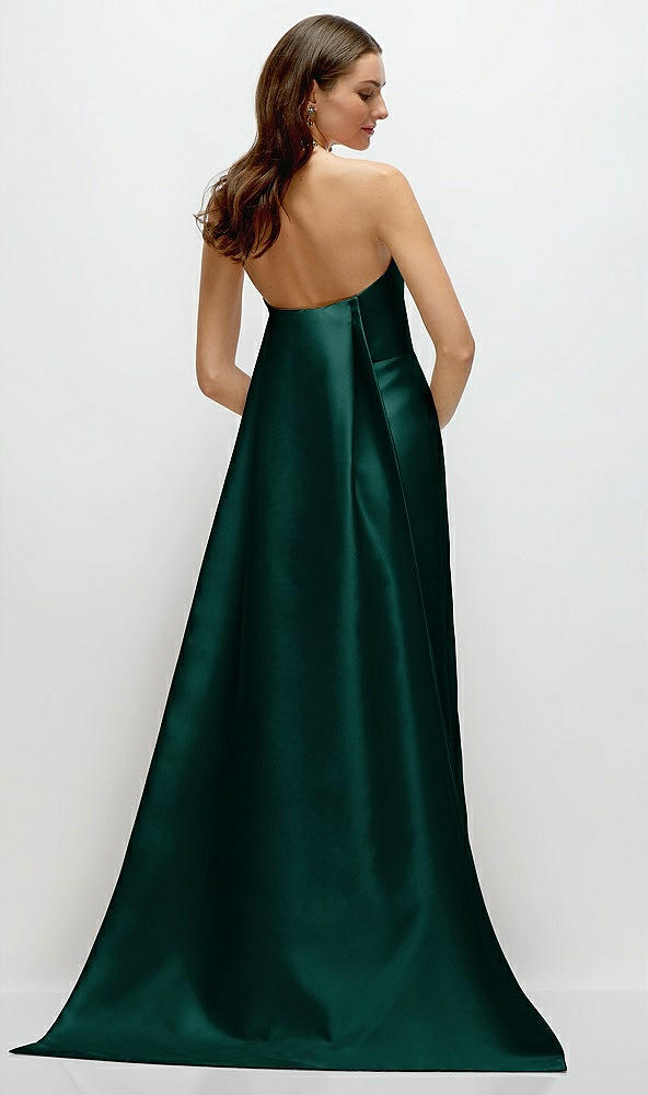 Back View - Evergreen Strapless Satin Column Dress with Removeable Watteau Train