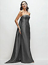 Front View Thumbnail - Gunmetal Strapless Satin Column Dress with Removeable Watteau Train