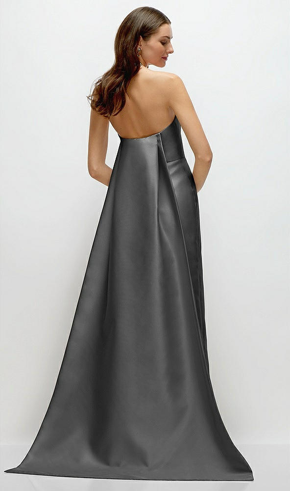 Back View - Gunmetal Strapless Satin Column Dress with Removeable Watteau Train