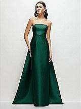 Side View Thumbnail - Hunter Green Strapless Satin Column Dress with Removeable Watteau Train