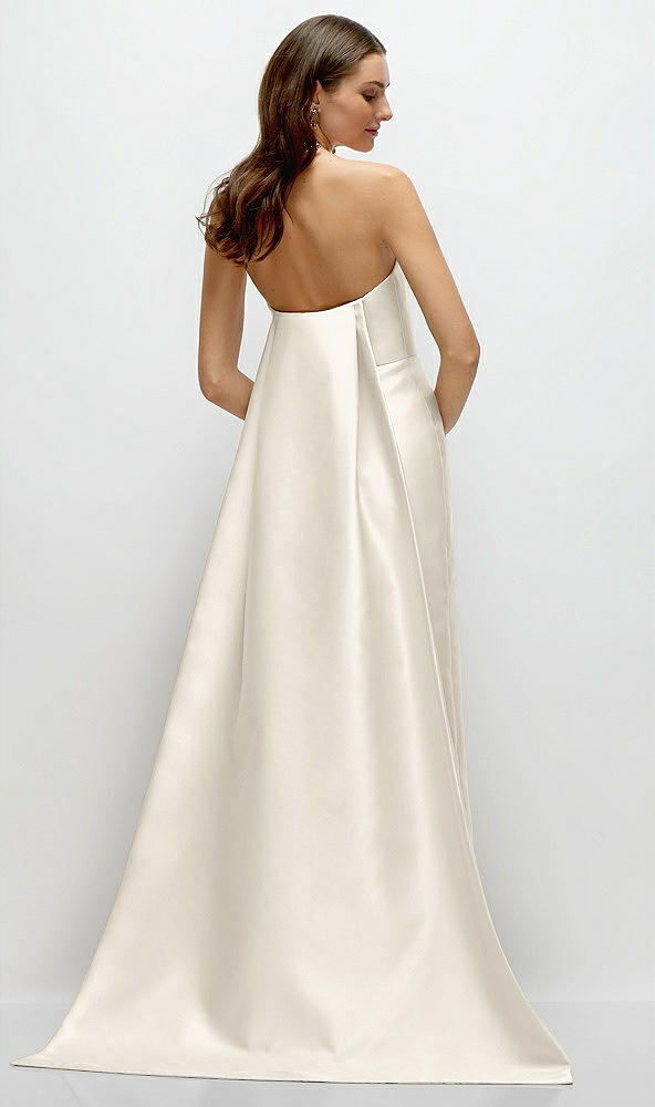 Back View - Ivory Strapless Satin Column Dress with Removeable Watteau Train