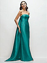 Front View Thumbnail - Jade Strapless Satin Column Dress with Removeable Watteau Train