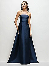 Side View Thumbnail - Midnight Navy Strapless Satin Column Dress with Removeable Watteau Train