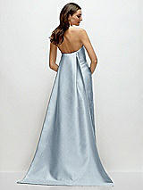 Rear View Thumbnail - Mist Strapless Satin Column Dress with Removeable Watteau Train