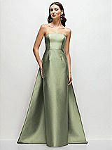 Side View Thumbnail - Sage Strapless Satin Column Dress with Removeable Watteau Train