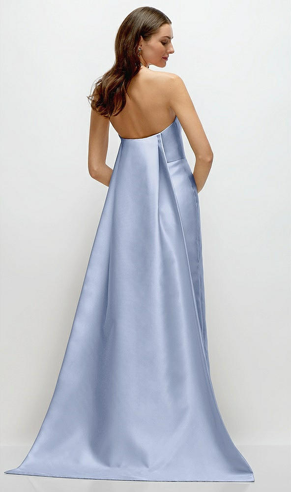 Back View - Sky Blue Strapless Satin Column Dress with Removeable Watteau Train