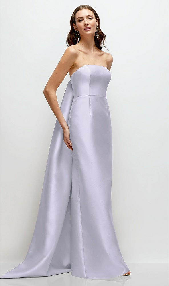 Front View - Silver Dove Strapless Satin Column Dress with Removeable Watteau Train