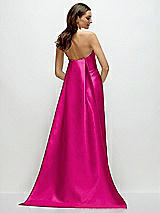 Rear View Thumbnail - Think Pink Strapless Satin Column Dress with Removeable Watteau Train