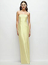 Front View Thumbnail - Butter Yellow Strapless Satin Column Dress with Back Slit