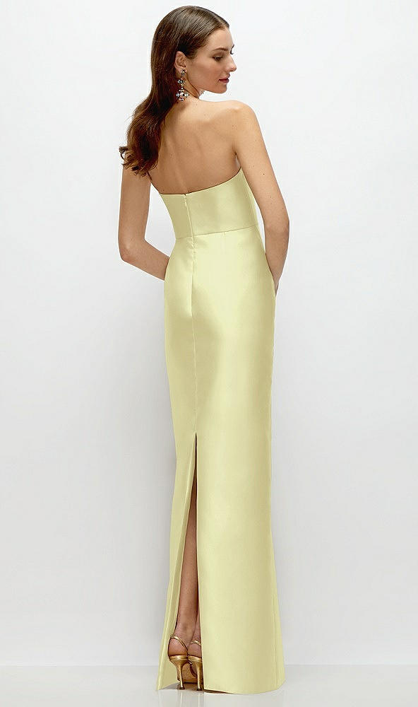 Back View - Butter Yellow Strapless Satin Column Dress with Back Slit