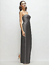 Side View Thumbnail - Caviar Gray Strapless Satin Column Dress with Back Slit