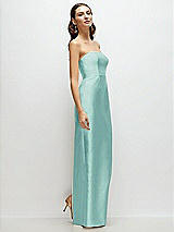 Side View Thumbnail - Coastal Strapless Satin Column Dress with Back Slit