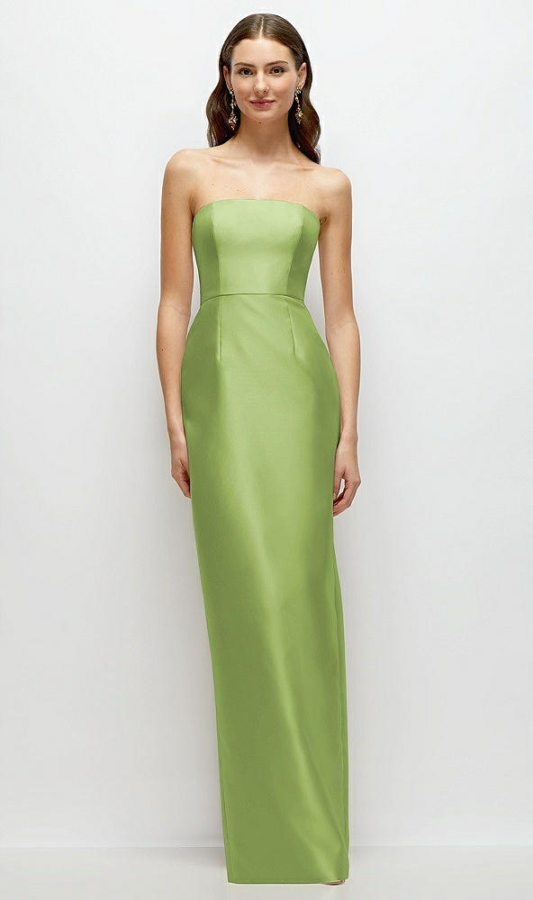 Front View - Mojito Strapless Satin Column Dress with Back Slit