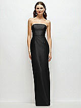 Front View Thumbnail - Black Strapless Satin Column Dress with Back Slit