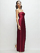 Side View Thumbnail - Burgundy Strapless Satin Column Dress with Back Slit