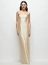 Front View Thumbnail - Champagne Strapless Satin Column Dress with Back Slit