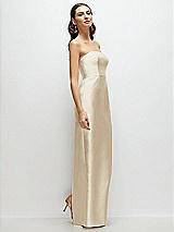 Side View Thumbnail - Champagne Strapless Satin Column Dress with Back Slit