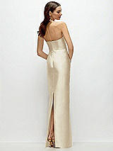 Rear View Thumbnail - Champagne Strapless Satin Column Dress with Back Slit