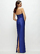 Rear View Thumbnail - Cobalt Blue Strapless Satin Column Dress with Back Slit