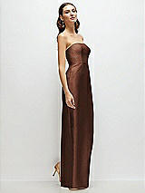 Side View Thumbnail - Cognac Strapless Satin Column Dress with Back Slit