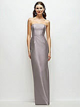 Front View Thumbnail - Cashmere Gray Strapless Satin Column Dress with Back Slit