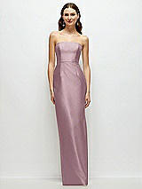 Front View Thumbnail - Dusty Rose Strapless Satin Column Dress with Back Slit