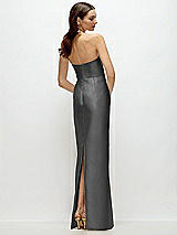 Rear View Thumbnail - Gunmetal Strapless Satin Column Dress with Back Slit