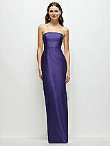 Front View Thumbnail - Grape Strapless Satin Column Dress with Back Slit