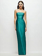 Front View Thumbnail - Jade Strapless Satin Column Dress with Back Slit