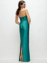 Rear View Thumbnail - Jade Strapless Satin Column Dress with Back Slit