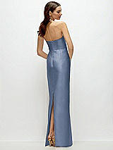 Rear View Thumbnail - Larkspur Blue Strapless Satin Column Dress with Back Slit