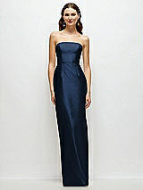 Front View Thumbnail - Midnight Navy Strapless Satin Column Dress with Back Slit