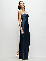 Side View Thumbnail - Midnight Navy Strapless Satin Column Dress with Back Slit