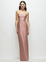 Front View Thumbnail - Neu Nude Strapless Satin Column Dress with Back Slit