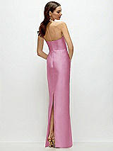 Rear View Thumbnail - Powder Pink Strapless Satin Column Dress with Back Slit