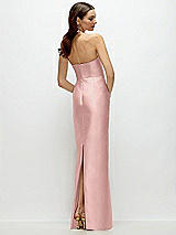 Rear View Thumbnail - Rose - PANTONE Rose Quartz Strapless Satin Column Dress with Back Slit