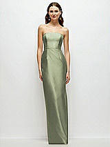 Front View Thumbnail - Sage Strapless Satin Column Dress with Back Slit