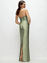 Rear View Thumbnail - Sage Strapless Satin Column Dress with Back Slit