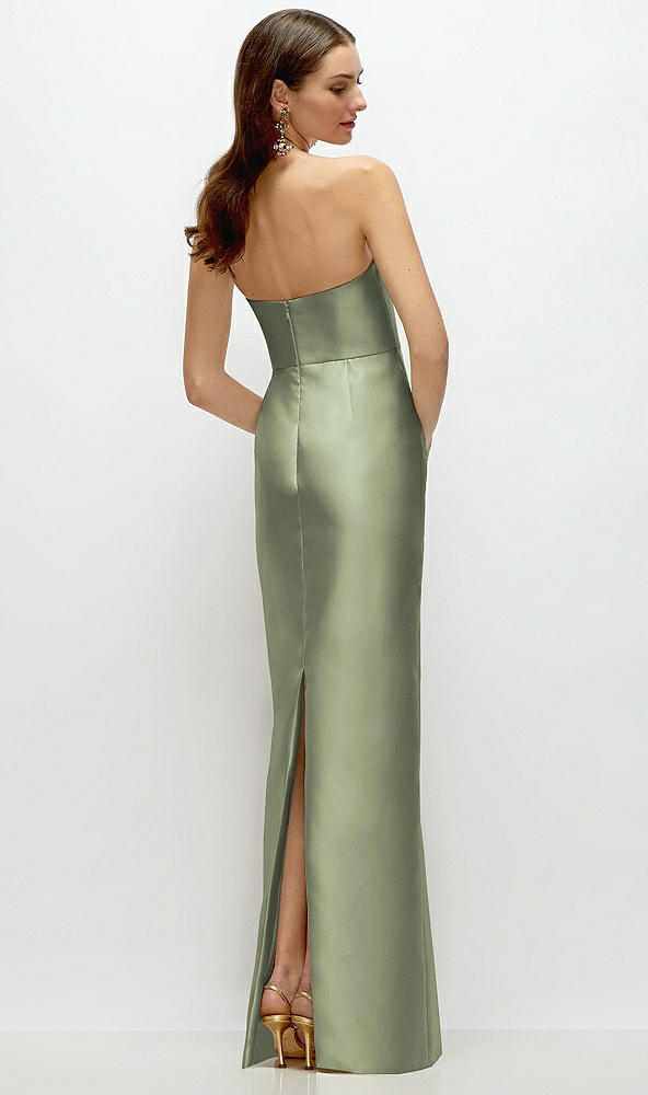 Back View - Sage Strapless Satin Column Dress with Back Slit