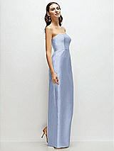 Side View Thumbnail - Sky Blue Strapless Satin Column Dress with Back Slit