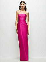 Front View Thumbnail - Think Pink Strapless Satin Column Dress with Back Slit