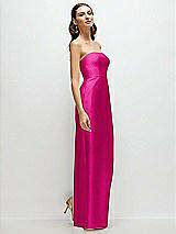 Side View Thumbnail - Think Pink Strapless Satin Column Dress with Back Slit