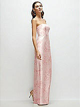 Side View Thumbnail - Bow And Blossom Print Strapless Floral Satin Column Dress with Back Slit