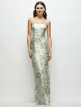 Front View Thumbnail - Cottage Rose Sage Strapless Floral Satin Column Dress with Back Slit