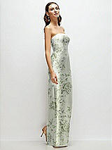 Side View Thumbnail - Cottage Rose Sage Strapless Floral Satin Column Dress with Back Slit