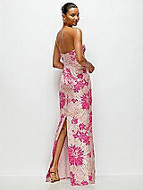 Rear View Thumbnail - Hibiscus Pink Multi Hibiscus Pink Strapless Floral Jacquard Column Dress with Back Slit