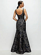 Rear View Thumbnail - Noir Midnight Navy Noir Midnight Navy Floral Metallic Jacquard Square Neck Maxi Dress with Trumpet Skirt