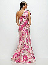 Rear View Thumbnail - Hibiscus Pink Multi Hibiscus Pink Bow One-Shoulder Floral Jacquard Maxi Dress with Trumpet Skirt